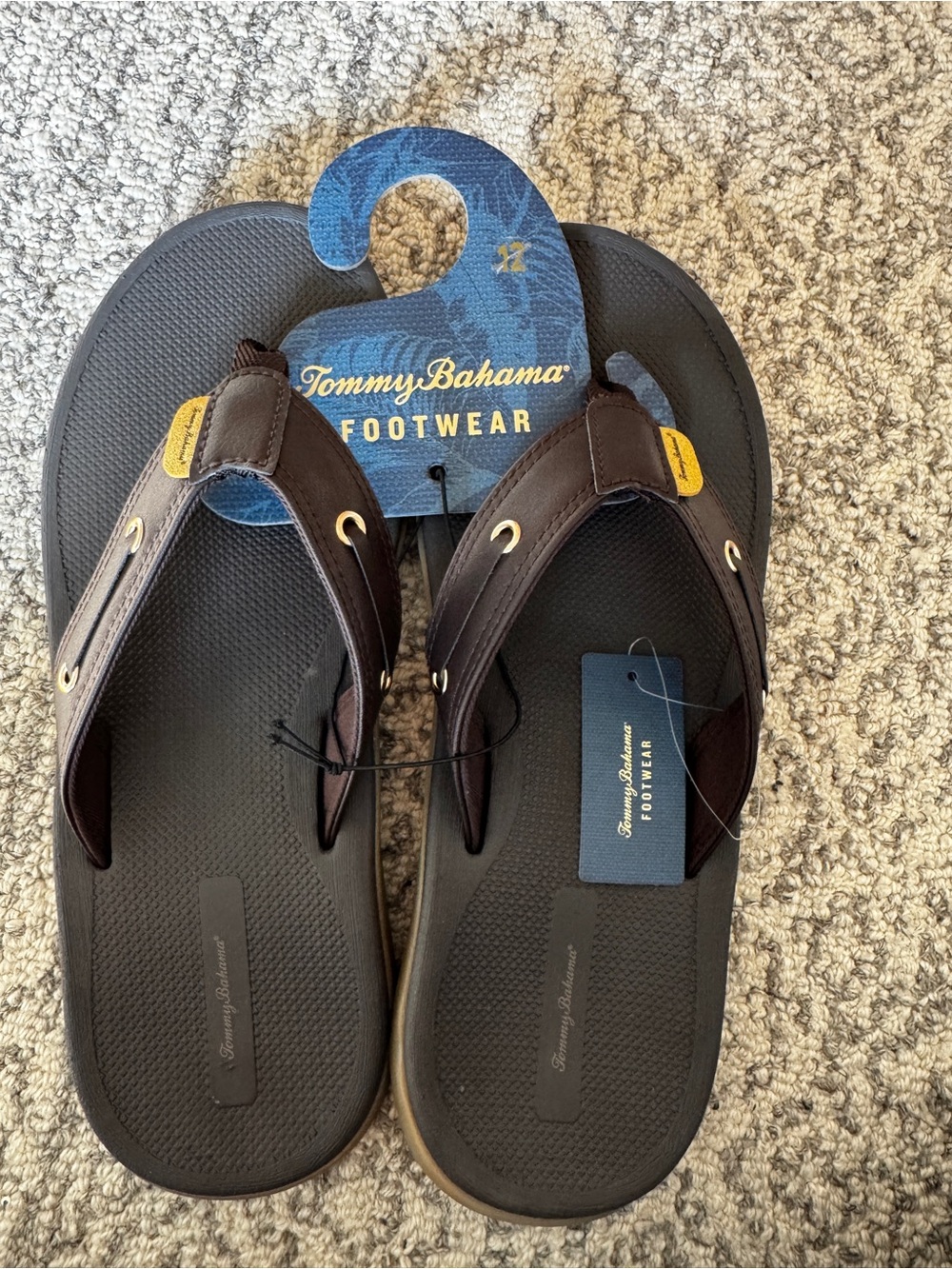 Tommy Bahama Brown Strap Black Footbed Men's Flip Flops
